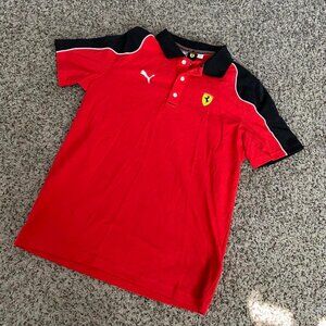 PUMA Polo Shirt Mens Red Logo Short Sleeve Collar Pullover Soccer Shirt